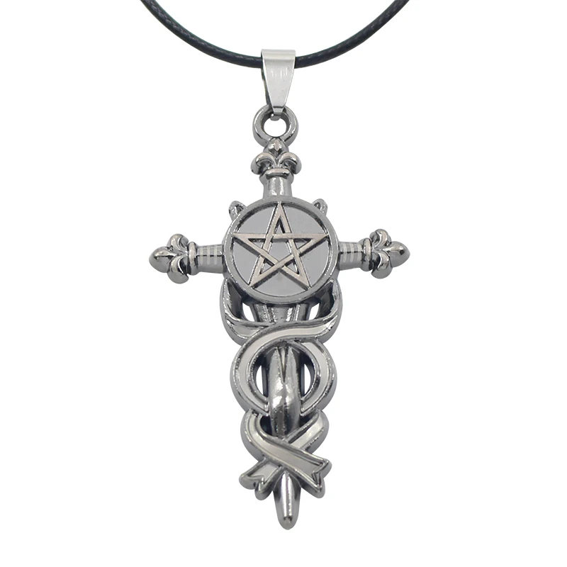 Vintage Alloy Cross Five-Pointed Star Pendant Necklaces Choker Kuroshitsuji Sealed Mysterious Power Sword Men Necklace Jewelry
Vintage Alloy Cross Five-Pointed Star Pendant Necklaces Choker Kuroshitsuji Sealed Mysterious Power Sword Men Necklace Jewelry