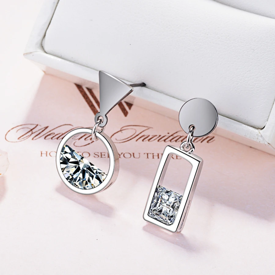 925 Sterling Silver Creative Earrings Asymmetry Round Rectangle Inset Crystal Stud Earrings For Girls Sterling Silver Jewelry
925 Sterling Silver Creative Earrings Asymmetry Round Rectangle Inset Crystal Stud Earrings For Girls Sterling Silver Jewelry