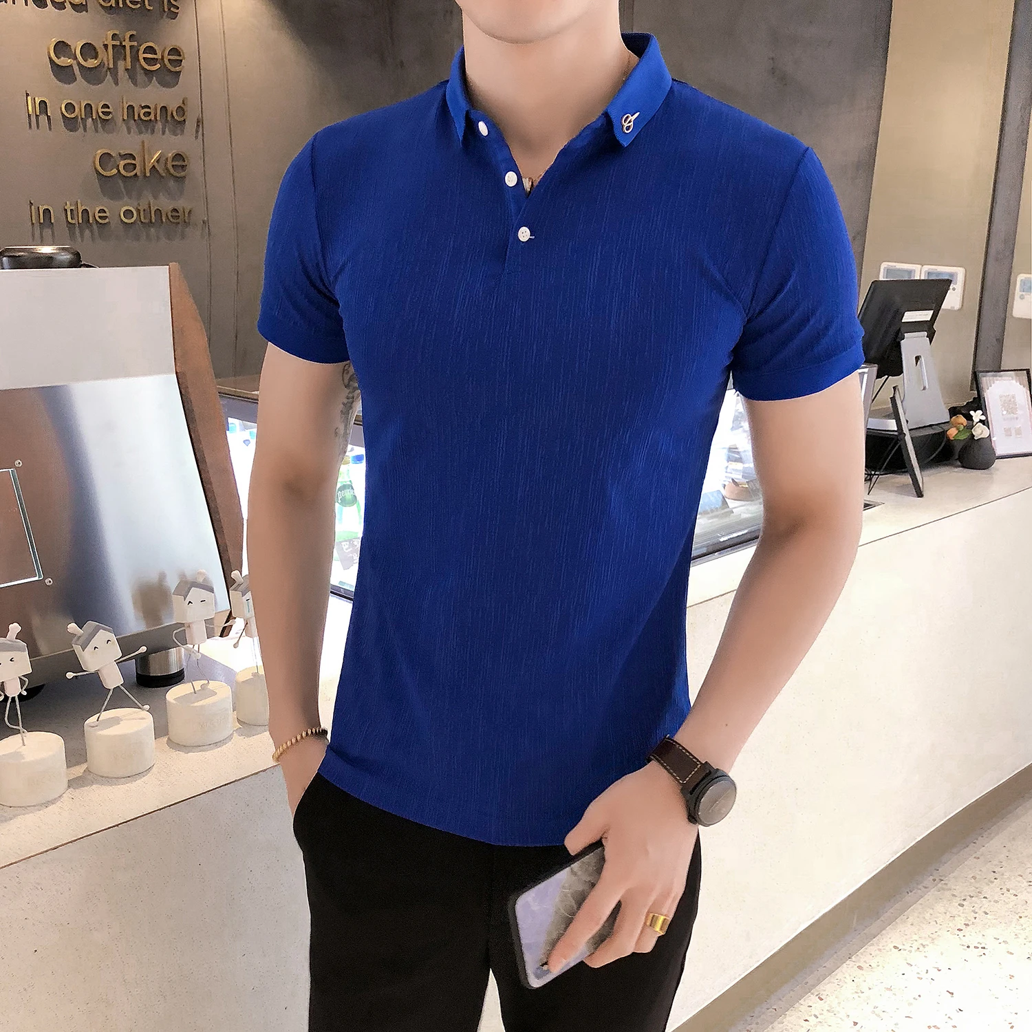 Men Polo Shirt Solid Slim Tops 2019 New Summer Cotton Fashion Short Sleeve Black Blue POLO Shirts Homme Camisa
Men Polo Shirt Solid Slim Tops 2019 New Summer Cotton Fashion Short Sleeve Black Blue POLO Shirts Homme Camisa