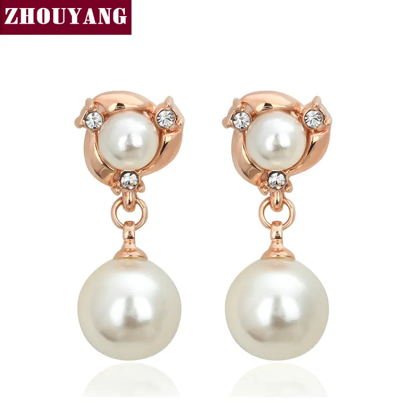 ZHOUYANG Top Quality Two Imitation Pearl Rose Gold Color Stud Earrings Genuine Austrian Crystal Wholesale E081 E082
ZHOUYANG Top Quality Two Imitation Pearl Rose Gold Color Stud Earrings Genuine Austrian Crystal Wholesale E081 E082
