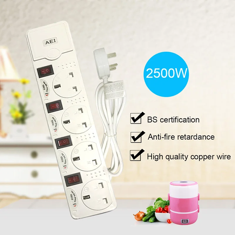 UK Standard 4-Outlet Power Strip Protector With 3 Meters Wire Sockets Large Jack Distance Can Be Used Simultaneously
UK Standard 4-Outlet Power Strip Protector With 3 Meters Wire Sockets Large Jack Distance Can Be Used Simultaneously