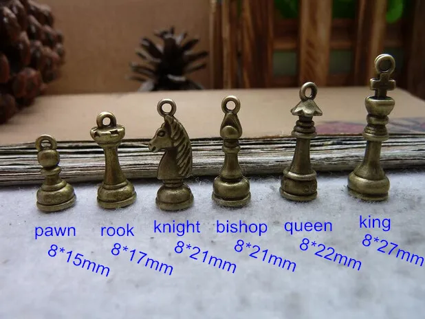 5 Set (30 pcs) Chess pendants ( double sided and 3D ) Antique Bronze Tone Charms - Pawn Rook Knight Bishop Queen King | Украшения и