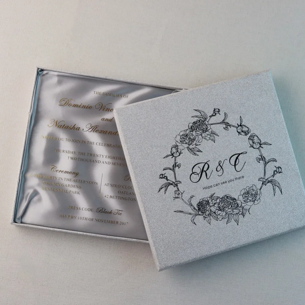 30-Personalized printed gold foil Acrylic Wedding Invitation Cards For Free engraved Party invitations and free printed on Boxes
30-Personalized printed gold foil Acrylic Wedding Invitation Cards For Free engraved Party invitations and free printed on Boxes
