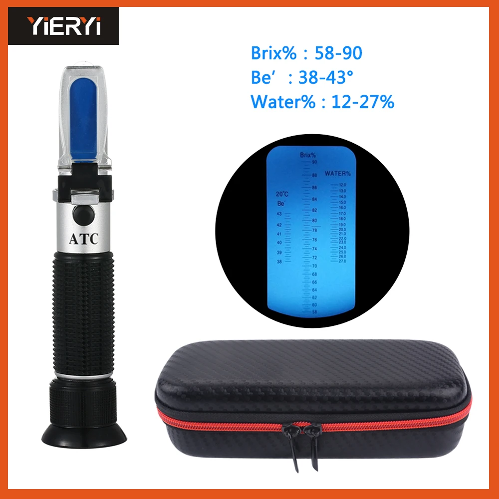 yieryi New Handheld refractometer 58~90% Brix 38~43 Be Baume Honey Wine Water Contents (12 - 27%)Refraction Tools
yieryi New Handheld refractometer 58~90% Brix 38~43 Be Baume Honey Wine Water Contents (12 - 27%)Refraction Tools