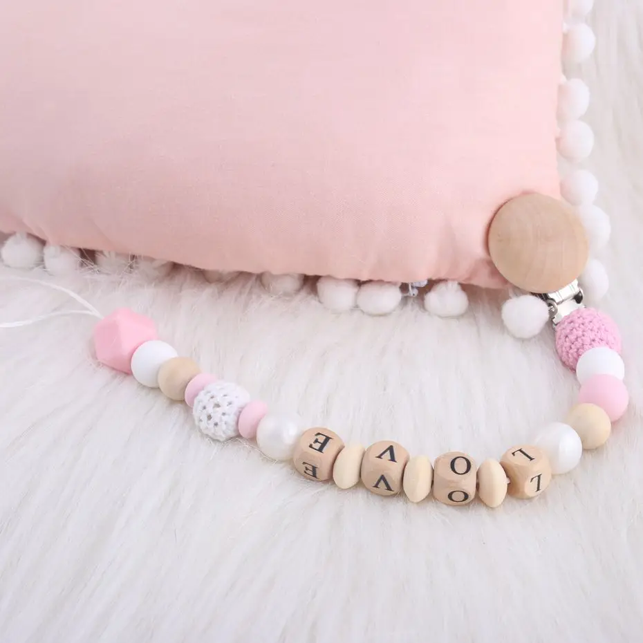 1PC Pink Crochet Beads And Silicone Pacifier Chain Metal And Wooden Baby Pacifier Clip Baby Dummy Clip Customize Teether
1PC Pink Crochet Beads And Silicone Pacifier Chain Metal And Wooden Baby Pacifier Clip Baby Dummy Clip Customize Teether