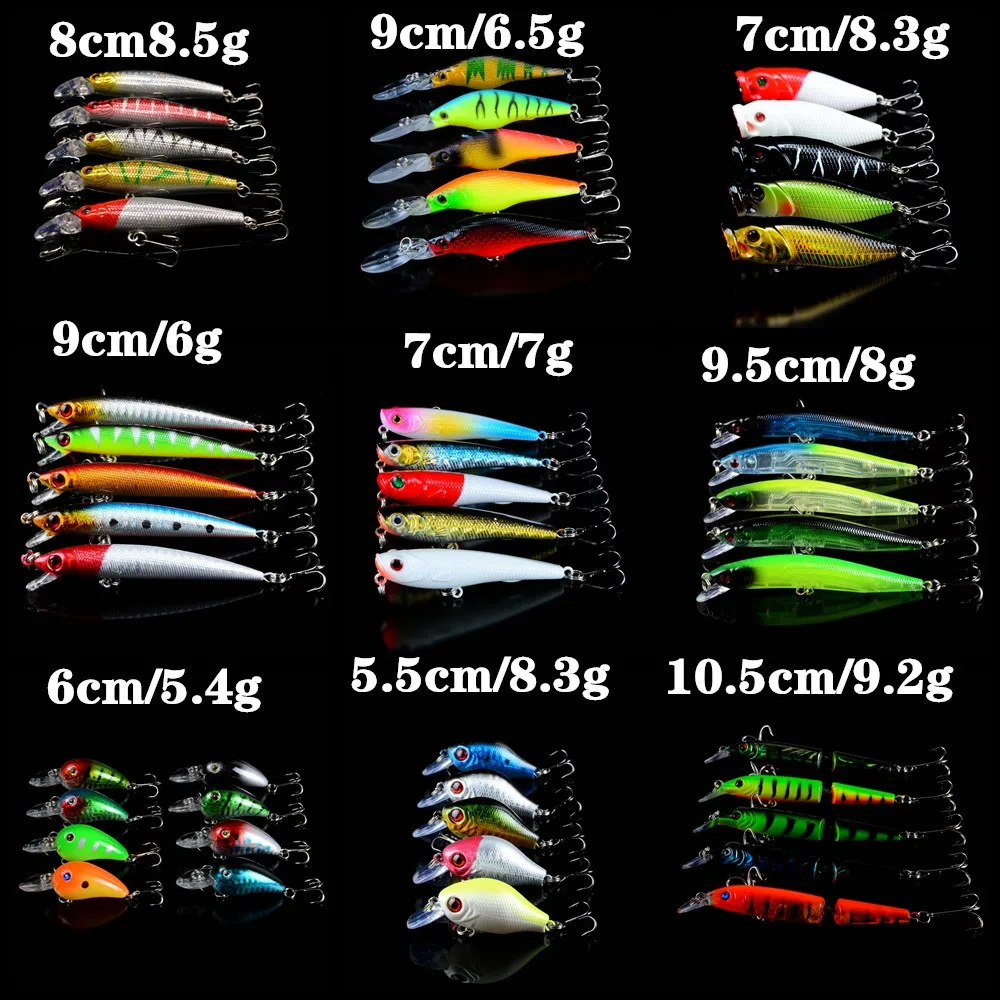 48pcs/lot Fishing Lures Set mixed 9 Models Hard Baits Minnow/Popper/Pencil/Crank Quality Professional Wobbler Fishing Bait Pesca
48pcs/lot Fishing Lures Set mixed 9 Models Hard Baits Minnow/Popper/Pencil/Crank Quality Professional Wobbler Fishing Bait Pesca