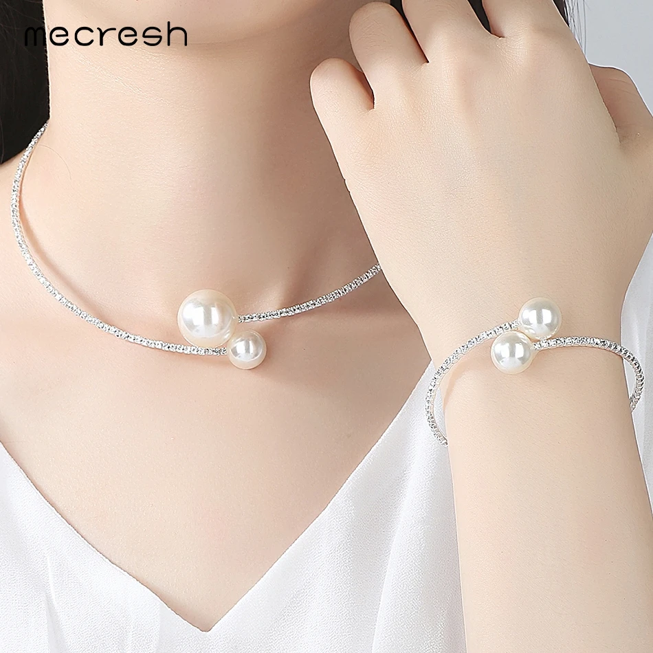 Mecresh Simple Simulated Pearl Bridal Jewelry Sets Crystal Fashion Wedding Jewelry Necklace Bracelet Sets for Women MTL415 26