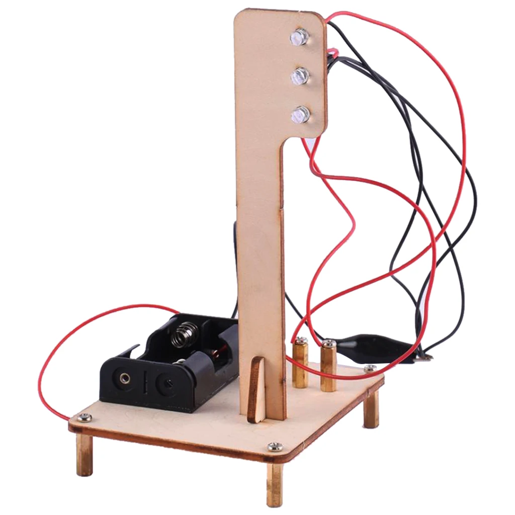 Kids DIY Assemble Wood Science Traffic Light Model Kits with Battery Kids Crafts