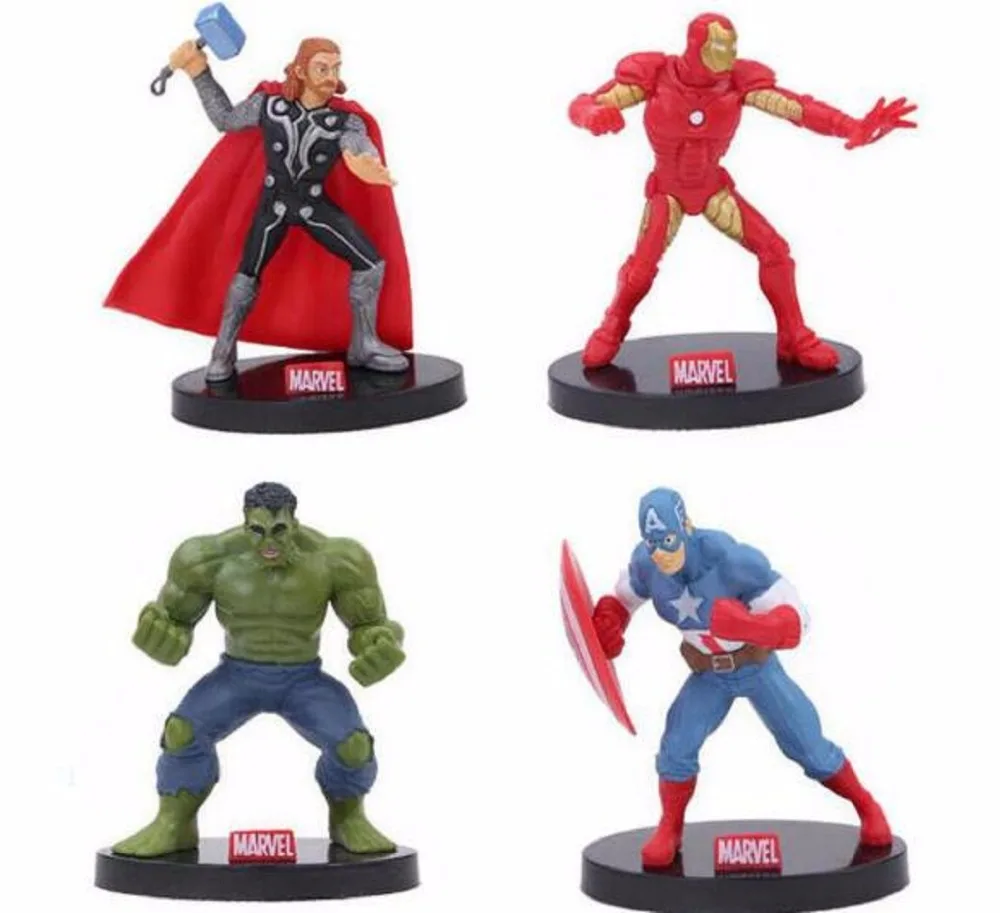 4 шт./компл. фигурки супергероев Marvel Мстители Железный человек Халк Капитан