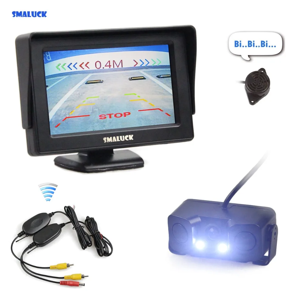 SMALUCK Wireless 4.3 Inch Color TFT LCD Car Monitor + Waterproof Parking Radar Sensor Car Camera Parking System Kit
SMALUCK Wireless 4.3 Inch Color TFT LCD Car Monitor + Waterproof Parking Radar Sensor Car Camera Parking System Kit