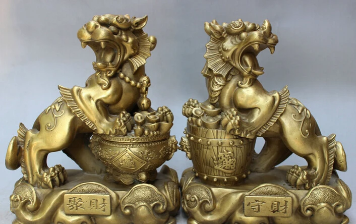 S3565 9" Chinese Brass Dragon Kylin Unicorn PiXiu Zhao Cai Treasure Bowl Statue Pair D0318
S3565 9" Chinese Brass Dragon Kylin Unicorn PiXiu Zhao Cai Treasure Bowl Statue Pair D0318