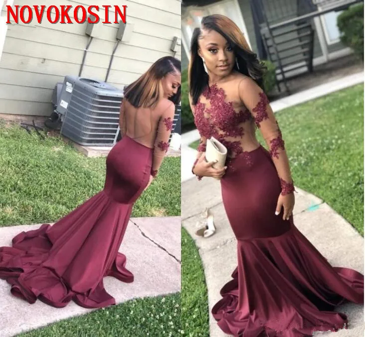 Long Sleeve Mermaid Burgundy Prom Dresses 2019 Open Back Lace Appliques Sexy African Black Girls Formal Party Gown
Long Sleeve Mermaid Burgundy Prom Dresses 2019 Open Back Lace Appliques Sexy African Black Girls Formal Party Gown