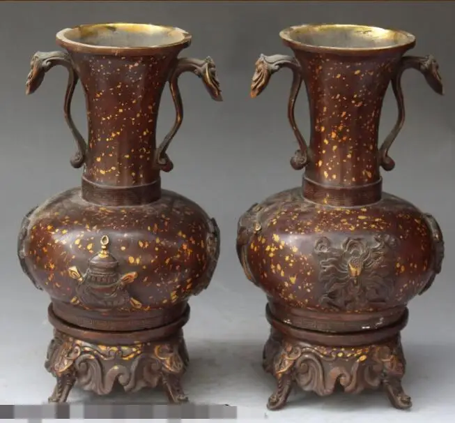 S01126 11"Chinese Dynasty palace Bronze Gilt Elephant Head Ruyi Vase Bottle Statue Pair B0403
S01126 11"Chinese Dynasty palace Bronze Gilt Elephant Head Ruyi Vase Bottle Statue Pair B0403