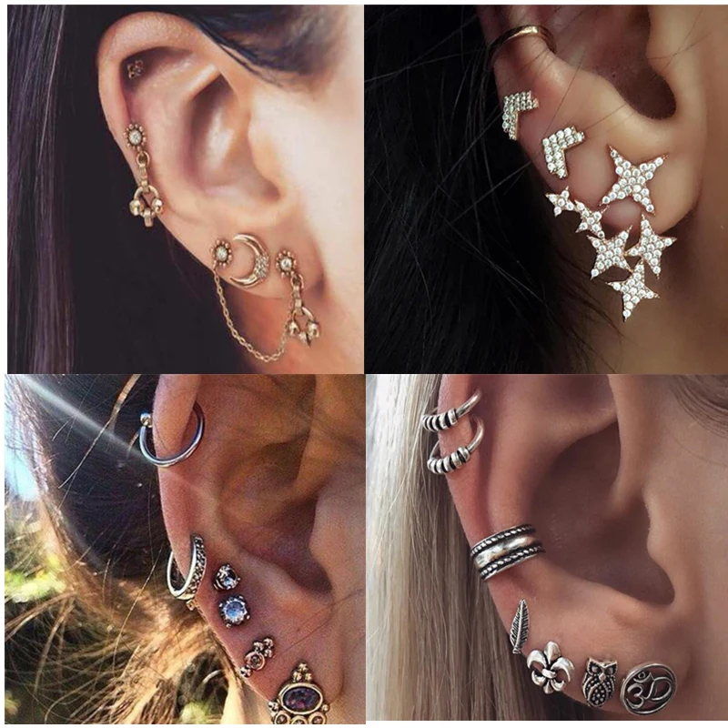 Bohemian Retro Crystal Moon Star Flower Pendant Stud Earrings Set For Women Girls Fashion Chain Tassel Earrings
Bohemian Retro Crystal Moon Star Flower Pendant Stud Earrings Set For Women Girls Fashion Chain Tassel Earrings