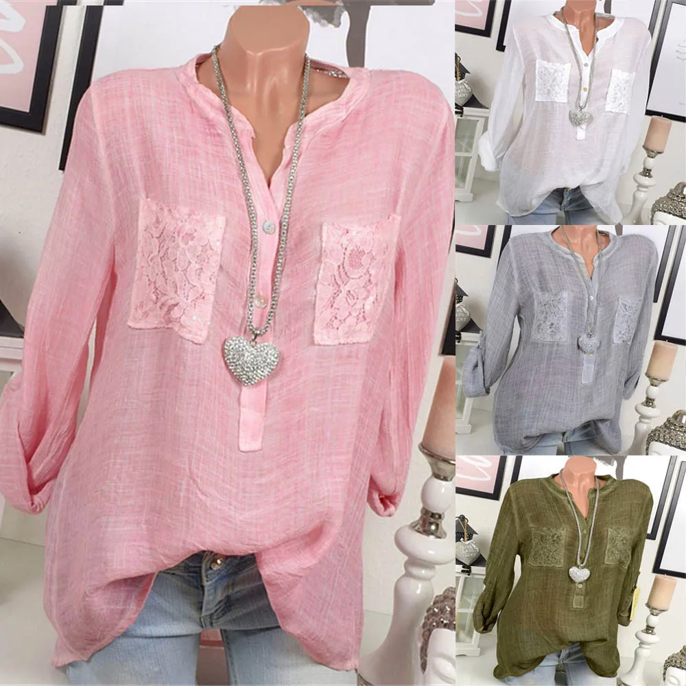 2018 New Fashion Womens Fashion V-Neck Blouse Pure Color Casual Loose Shirts Lace Pocket Tops With High Quality Hot Sale Top#35
2018 New Fashion Womens Fashion V-Neck Blouse Pure Color Casual Loose Shirts Lace Pocket Tops With High Quality Hot Sale Top#35