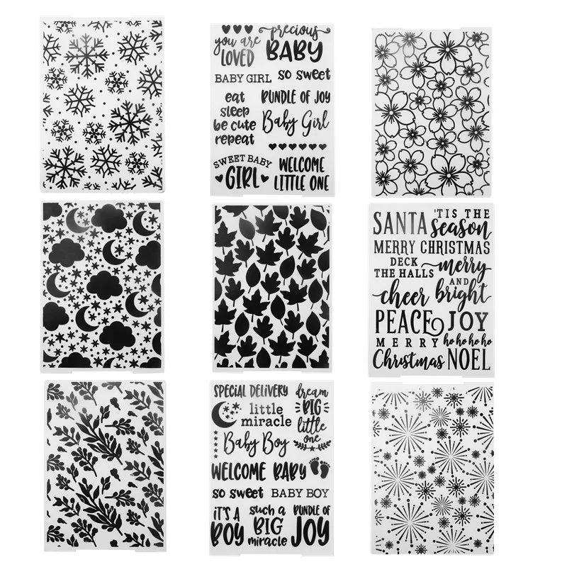 10 Styles Flowers Words Plastic Template Craft Embossing Folders for DIY Scrapbooking and Paper Card Making Decoration Supplies 
10 Styles Flowers Words Plastic Template Craft Embossing Folders for DIY Scrapbooking and Paper Card Making Decoration Supplies