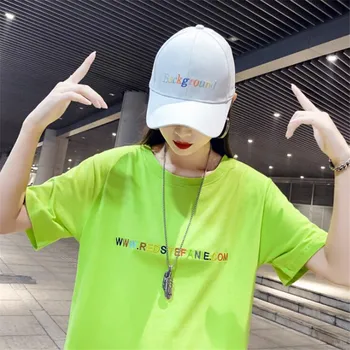 2019 summer cotton T-shirt color embroidery letter round neck loose long section short-sleeved T-shirt women's shirt
2019 summer cotton T-shirt color embroidery letter round neck loose long section short-sleeved T-shirt women's shirt