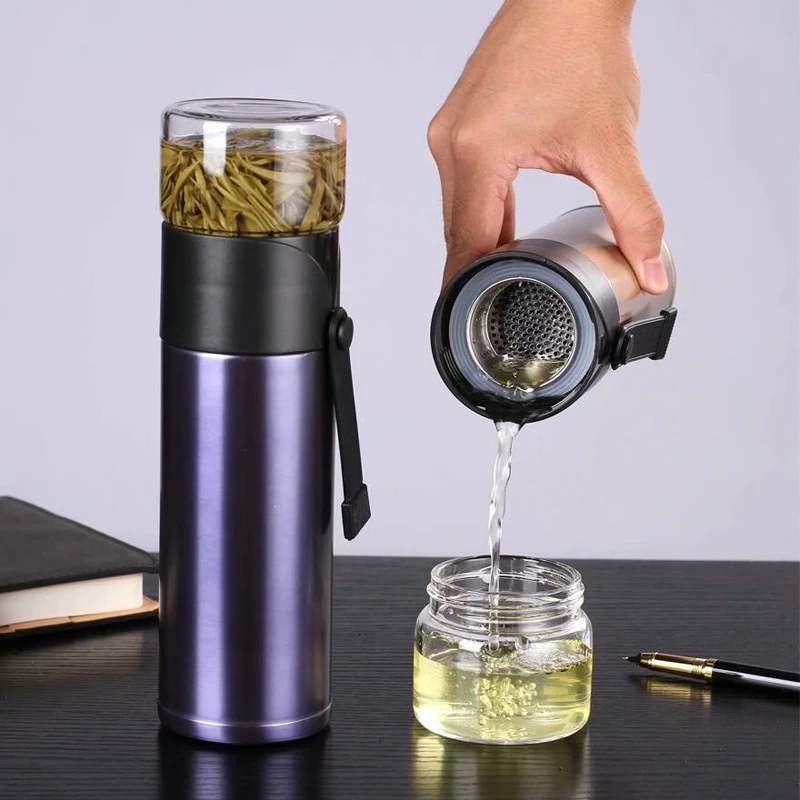 Thermos Bottle Vacuum Mug Insulated Stainless Steel Bottle Multifunction Creative Glass Tea Cup and Filter Man Gift Office