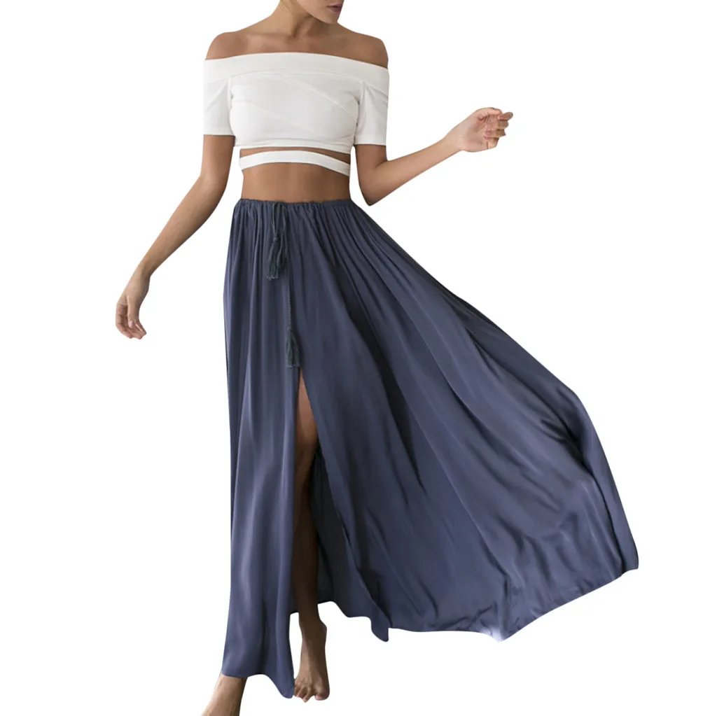 

Women's Casual Chiffon Bohemia Style Ladies Solid Color Gypsy Long Maxi Full Skirt Summer 2019 Jupe Longue Femme #DX