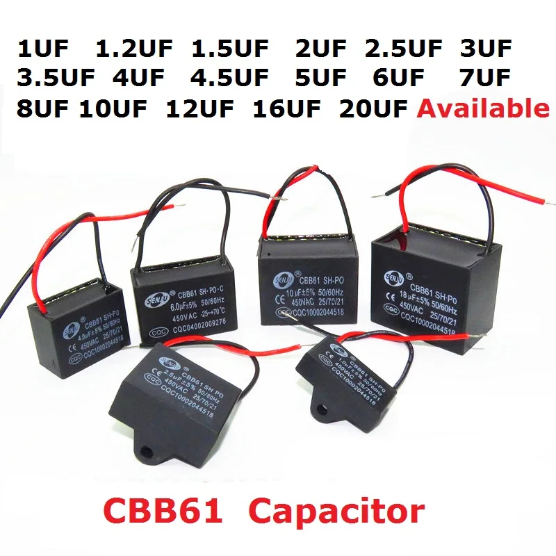 2PCS 450V 1uf 1.2uf 1.5uf 2uf 2.5uf 3uf 3.5uf 4uf 4.5uf 5uf 6uf 7uf 8uf 10uf 12uf 16uf 20uf CBB61 fan capacitor 450VAC
2PCS 450V 1uf 1.2uf 1.5uf 2uf 2.5uf 3uf 3.5uf 4uf 4.5uf 5uf 6uf 7uf 8uf 10uf 12uf 16uf 20uf CBB61 fan capacitor 450VAC