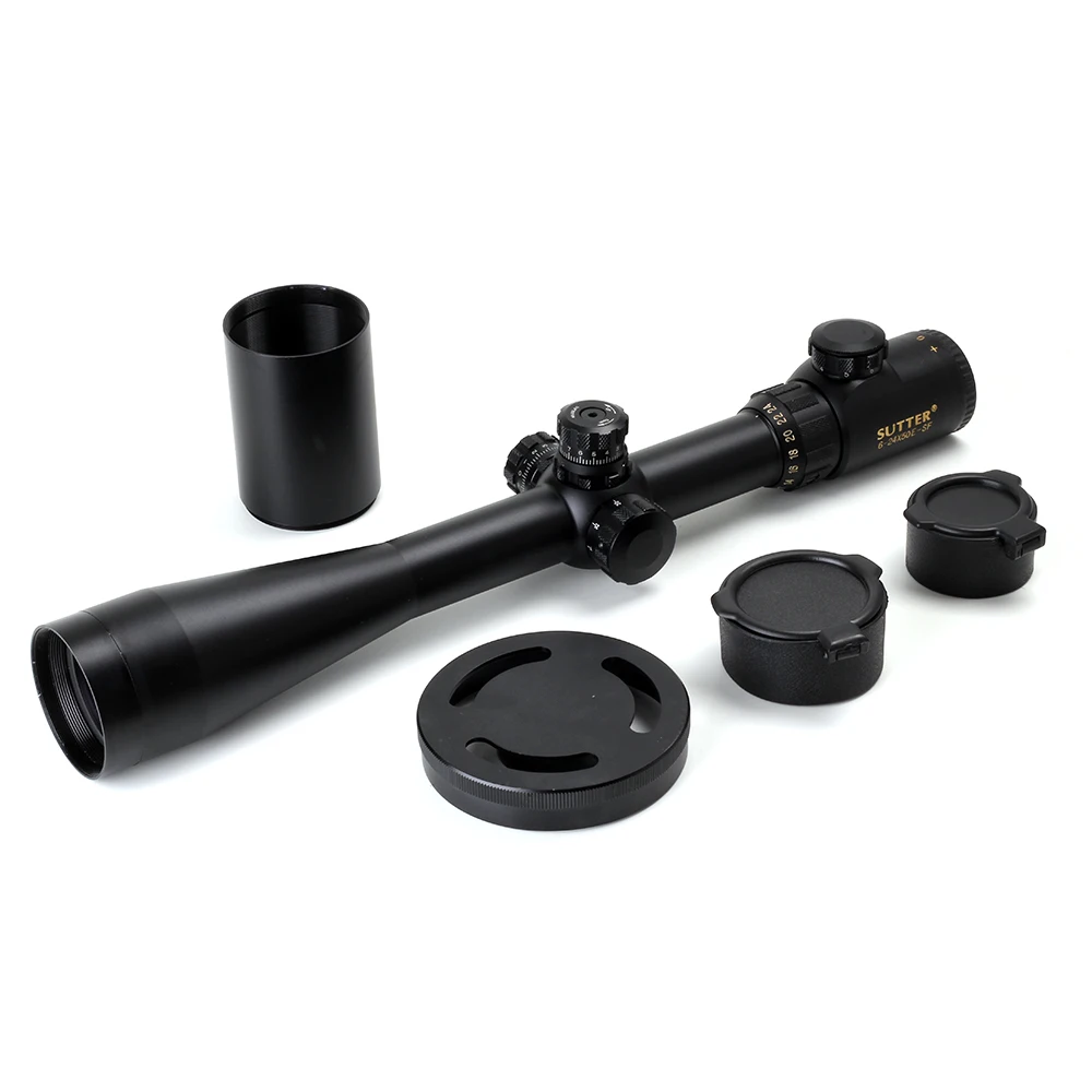Tactical SUTTER 6-24X50E-SF Red Illuminated Riflescope Large Hand Wheel With Lock Hunting Shooting Rifle Scope
Tactical SUTTER 6-24X50E-SF Red Illuminated Riflescope Large Hand Wheel With Lock Hunting Shooting Rifle Scope