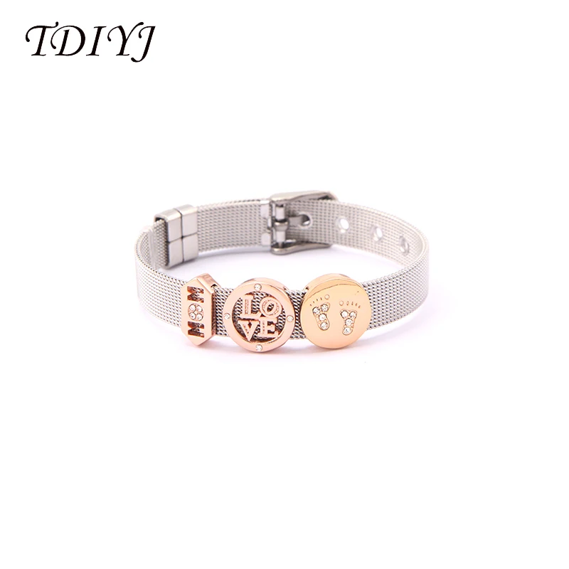 TDIYJ New MOM Love Baby Foot New Slide Charms DIY Personalized Silver Mesh Stianless Steel Bracelet For Mother's Day 1Set
TDIYJ New MOM Love Baby Foot New Slide Charms DIY Personalized Silver Mesh Stianless Steel Bracelet For Mother's Day 1Set
