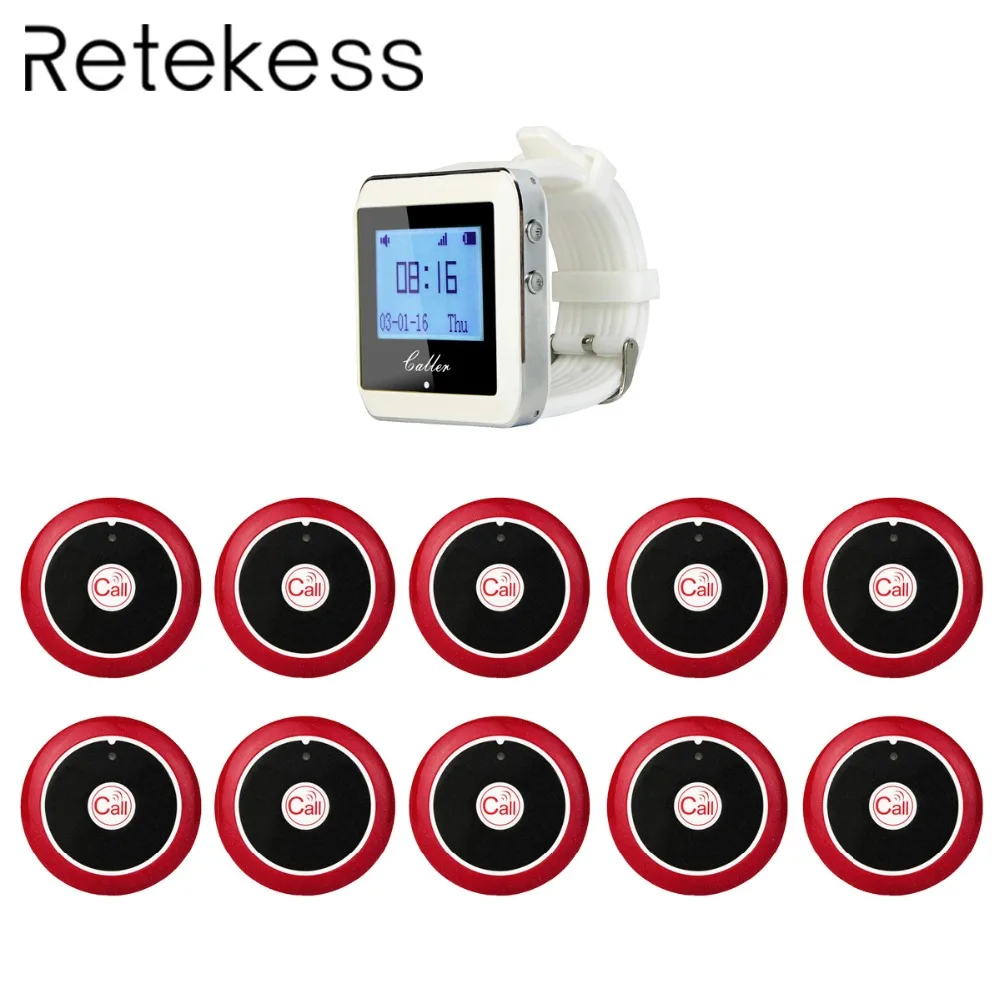 RETEKESS Wireless Waiter Calling System For Restaurant Service custom order System with 1 Watch Receiver + 10 Call Button
RETEKESS Wireless Waiter Calling System For Restaurant Service custom order System with 1 Watch Receiver + 10 Call Button