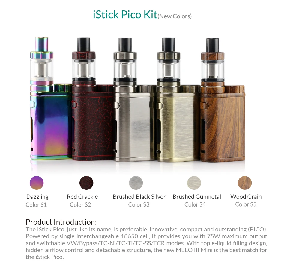 Warehouse Original Eleaf iStick Pico Kit with MELO III Mini Atomizer 1-75W 2ml Or 4ml Melo 3 tank Vape EC Head E-Cigarette