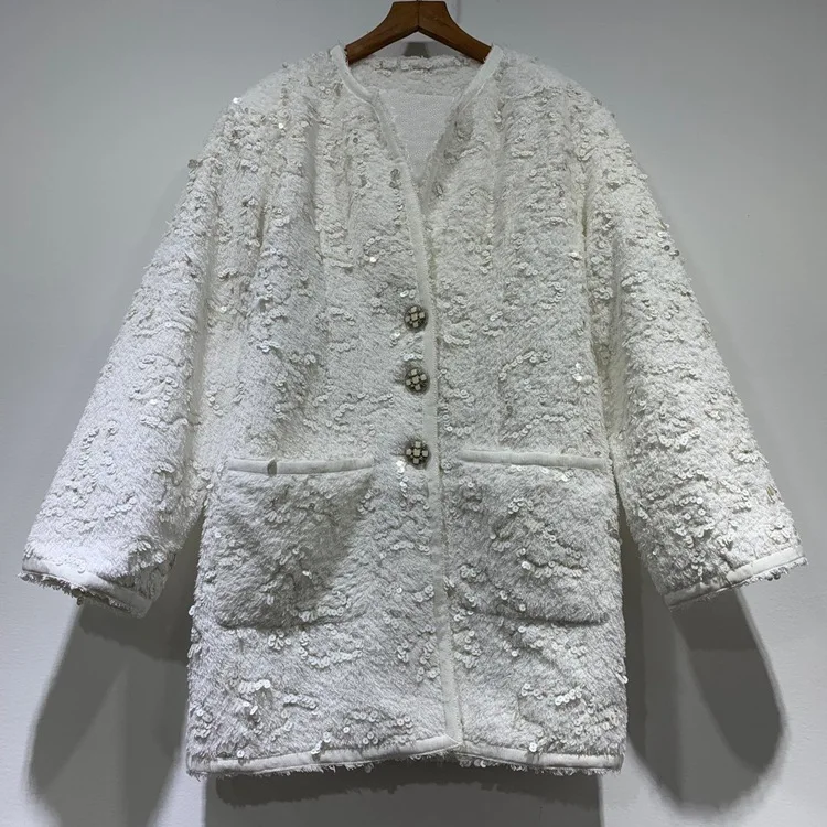 High quality women's sequins tweed coat 2019 Autumn elegant pockets overcoat women A619
High quality women's sequins tweed coat 2019 Autumn elegant pockets overcoat women A619