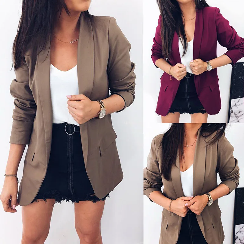 Women\'s Blazer Elegant Fashion Lady Blazers 2018 Autumn Sexy Solid Color Coat Suits Female Slim Jacket Suit Outwear Blazer Mujer