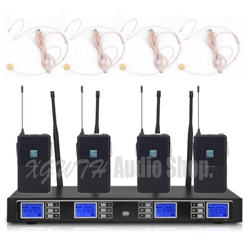 Professional 4 Channel UHF Wireless Microphone System 4 Headset Mic Bodypack 1 Wireless LCD Display Receiver for Karaoke DJ Mics
Professional 4 Channel UHF Wireless Microphone System 4 Headset Mic Bodypack 1 Wireless LCD Display Receiver for Karaoke DJ Mics