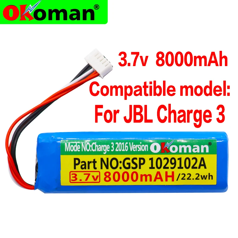 8000mAh High Capacity Charge 3 2016 Version battery for JBL Charge 3 2016 Version GSP1029102A free Shipping
8000mAh High Capacity Charge 3 2016 Version battery for JBL Charge 3 2016 Version GSP1029102A free Shipping