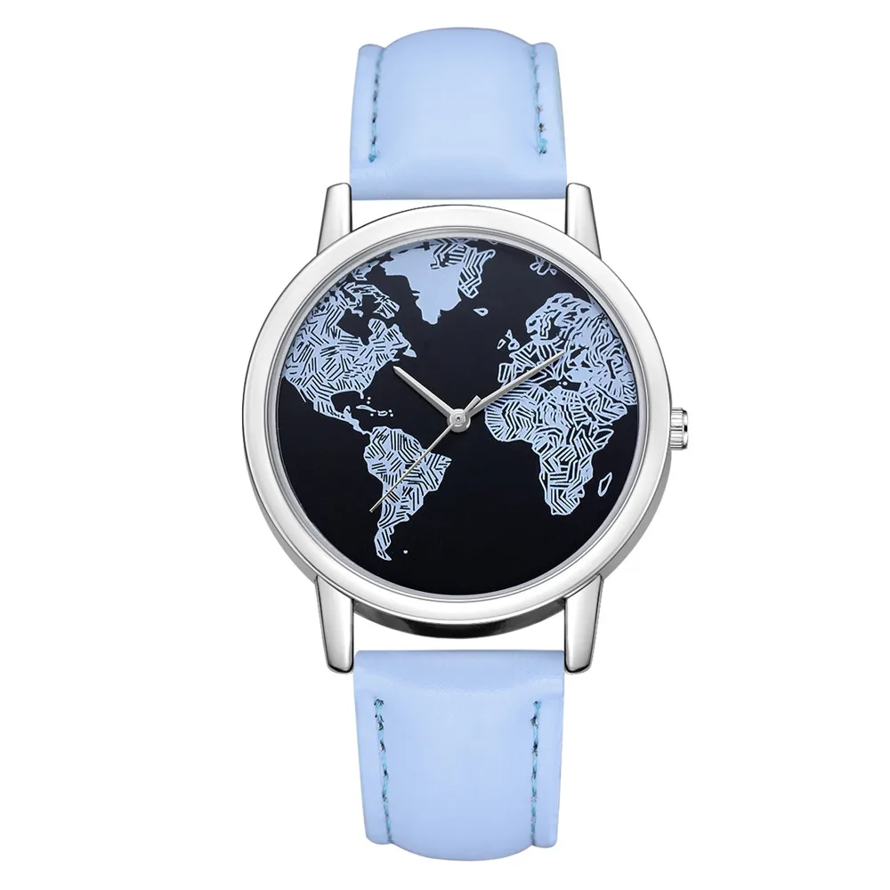

FanTeeDa Leather Women's Watch #FD11 Simple Satellite Map Seal Stainless Steel Dial Quartz Wrist Watch Bracelet horloge dames a5