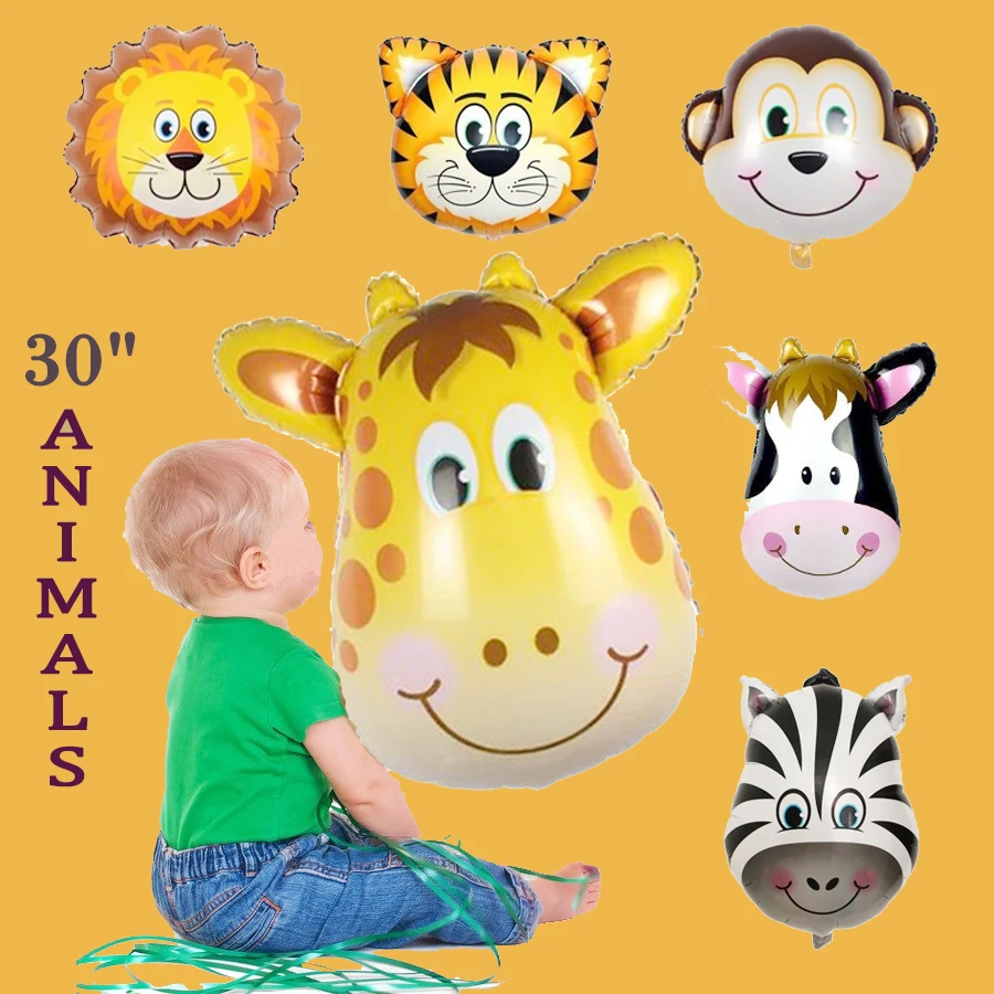 

30inch Safari Jungle Animal Giraffe Lion Zebra Cow Monkey Birthday Party Balloon Animal Pet Foil Balloon Baby Boys Kids