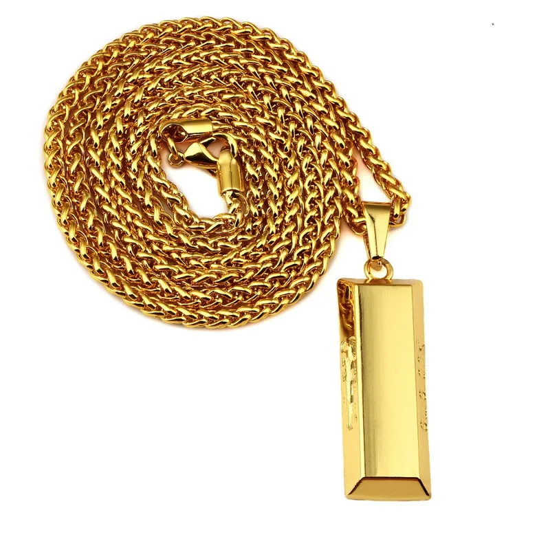 Fashion Men Geometric Bullion Pendant Necklace Hip Hop Jewelry 18k Gold