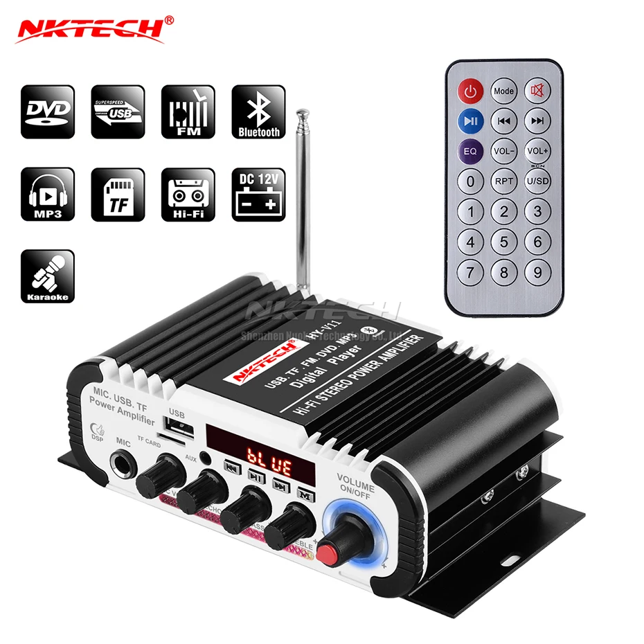 Автомобильный цифровой аудио плеер NKTECH усилитель мощности с Bluetooth 2CH x 20 Вт Hi Fi