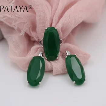 PATAYA Original Design True White Gold Set Oval Green Artificial Zircon Big Dangle Earrings Ring Set Women Vintage Jewelry
PATAYA Original Design True White Gold Set Oval Green Artificial Zircon Big Dangle Earrings Ring Set Women Vintage Jewelry