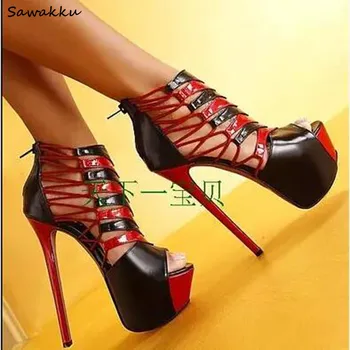 Red Black Sexy Woman Platform Pumps Dress Shoes Peep Toe Thin Heels Cage Shoes Catwalk Shows Gladiator Sandals Boots For Ladies
Red Black Sexy Woman Platform Pumps Dress Shoes Peep Toe Thin Heels Cage Shoes Catwalk Shows Gladiator Sandals Boots For Ladies