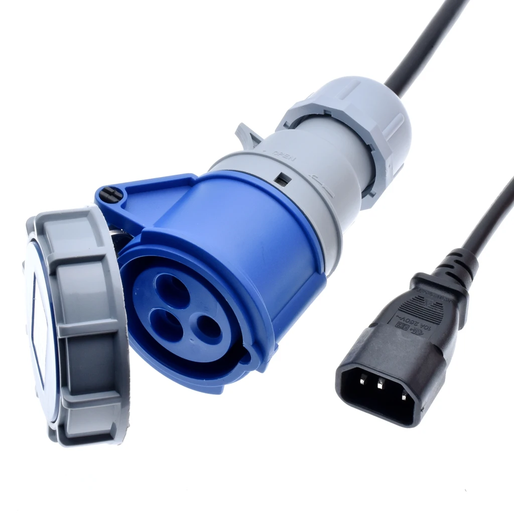 IEC 320 C14 to IEC309 316C6 Power Cords,10 Amps,IP44, H05VV-F 1.5mm Cable,316P6 plug into IEC C13 Receptacle,1 to 10m
IEC 320 C14 to IEC309 316C6 Power Cords,10 Amps,IP44, H05VV-F 1.5mm Cable,316P6 plug into IEC C13 Receptacle,1 to 10m