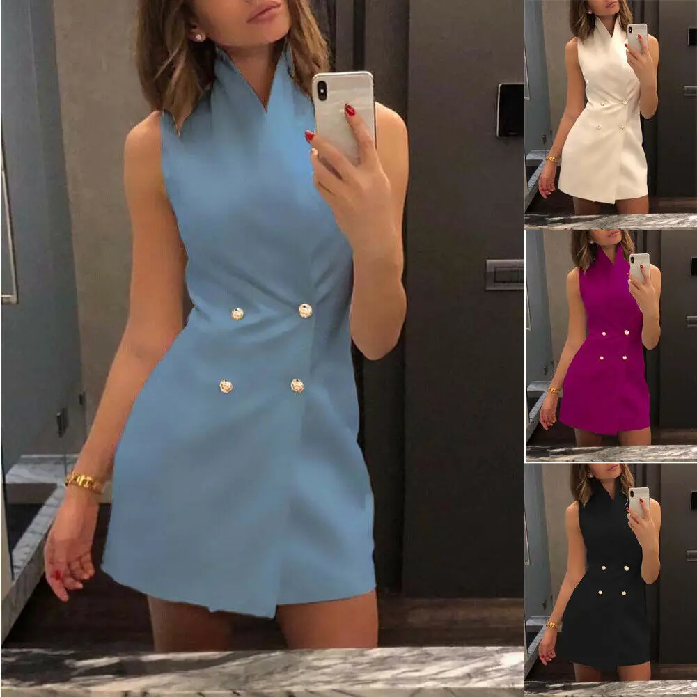 Hot Women Mini Dress Pencil Solid Bodycon Collar Stand Neck Blazer Double Breasted Sleeveless Button Summer Casual Work Formal
Hot Women Mini Dress Pencil Solid Bodycon Collar Stand Neck Blazer Double Breasted Sleeveless Button Summer Casual Work Formal