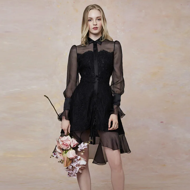 Runway Women's Retro Dress Mini 2018 Autumn Shirt Collar Lace Patchwork Female Irregular Dresses Sexy Perspective Party Vestidos
Runway Women's Retro Dress Mini 2018 Autumn Shirt Collar Lace Patchwork Female Irregular Dresses Sexy Perspective Party Vestidos