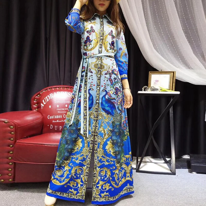High Quality New 2019 Fashion Runway Maxi Dress Women's 3/4 Sleeve Belt High Split Animal Bird Floral Print Vintage Long Dress
High Quality New 2019 Fashion Runway Maxi Dress Women's 3/4 Sleeve Belt High Split Animal Bird Floral Print Vintage Long Dress