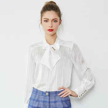 womens tops and blouses 2019 Spring New Fashion Bow Stand Collar Long sleeve Vertical silver wire Stripe White Shirt
womens tops and blouses 2019 Spring New Fashion Bow Stand Collar Long sleeve Vertical silver wire Stripe White Shirt