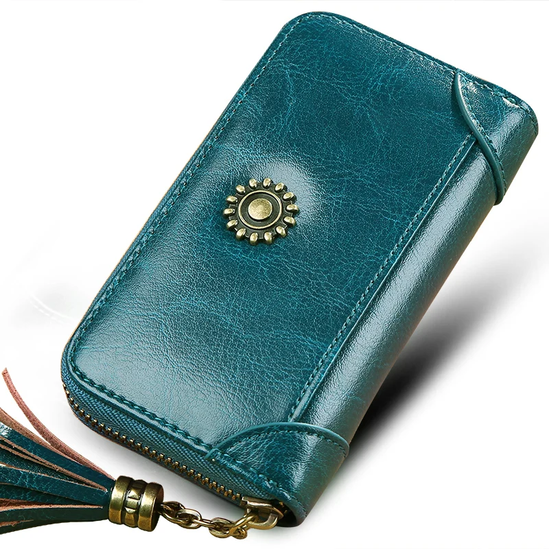 Genuine Leather Women Mini Tassel Zipper Wallet Oil Wax Leather Clutch Coin Purse Key Coin Holder Card Multifunction Package Bag
Genuine Leather Women Mini Tassel Zipper Wallet Oil Wax Leather Clutch Coin Purse Key Coin Holder Card Multifunction Package Bag
