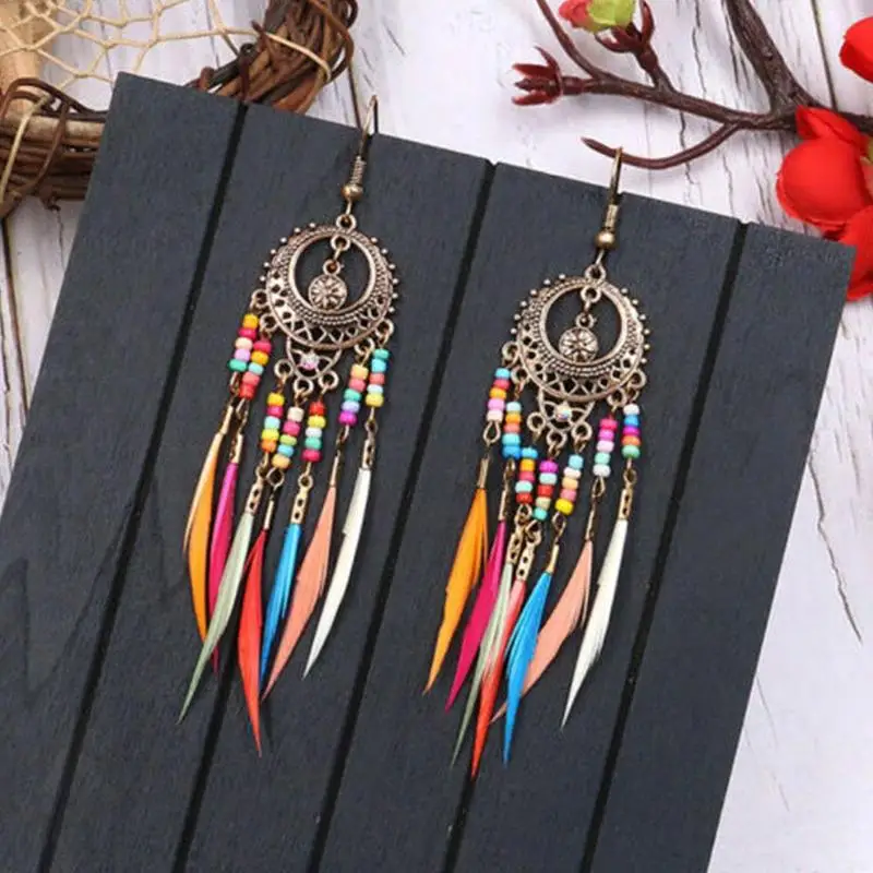 2019 Golden Silver Vintage Ethnic Rainbow Beads Feather Dangle Drop Earrings for Women Female Boho Jewelry Accessories
2019 Golden Silver Vintage Ethnic Rainbow Beads Feather Dangle Drop Earrings for Women Female Boho Jewelry Accessories