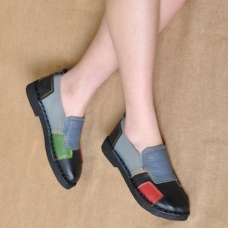 Mixed Colors Women Flats Natural Cow Leather Casual Simple Shoes 2018 Spring Autumn Loafers Slip On Women's Flat Shoes Moccasins (1)