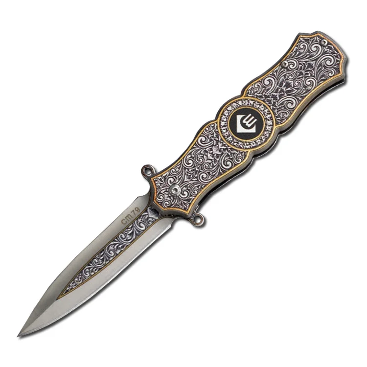 Mengoing Black Gold Chrysant Pattern Stiletto Folding Knife 440 Steel Blade Outdoor Self-defence Knife Tools Hot Selling
Mengoing Black Gold Chrysant Pattern Stiletto Folding Knife 440 Steel Blade Outdoor Self-defence Knife Tools Hot Selling