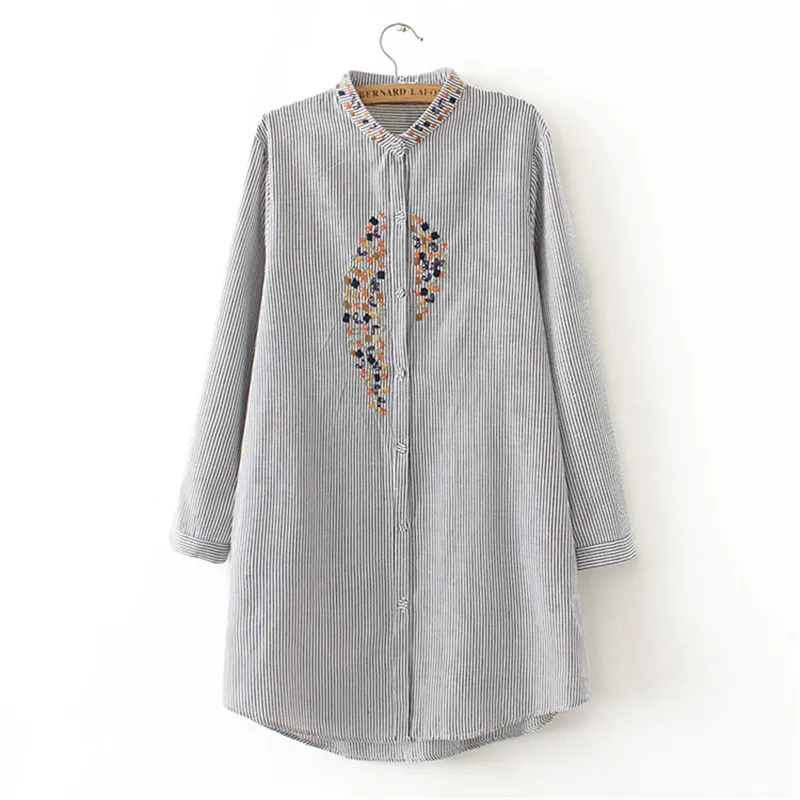 OLGITUM 2019 Striped Shirt with Embroidery Spring and Summer Long Shirt Stand Blouse BS169
OLGITUM 2019 Striped Shirt with Embroidery Spring and Summer Long Shirt Stand Blouse BS169