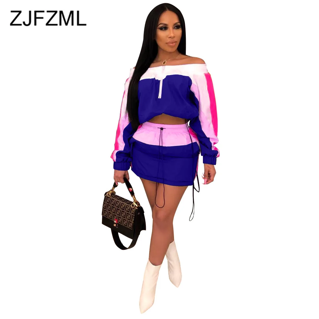 Color Block Spliced Two Piece Set Sexy Costumes Slash Neck Long Sleeve Top And Drawstring Mini Skirts Suit 2 Piece Club Outfits
Color Block Spliced Two Piece Set Sexy Costumes Slash Neck Long Sleeve Top And Drawstring Mini Skirts Suit 2 Piece Club Outfits