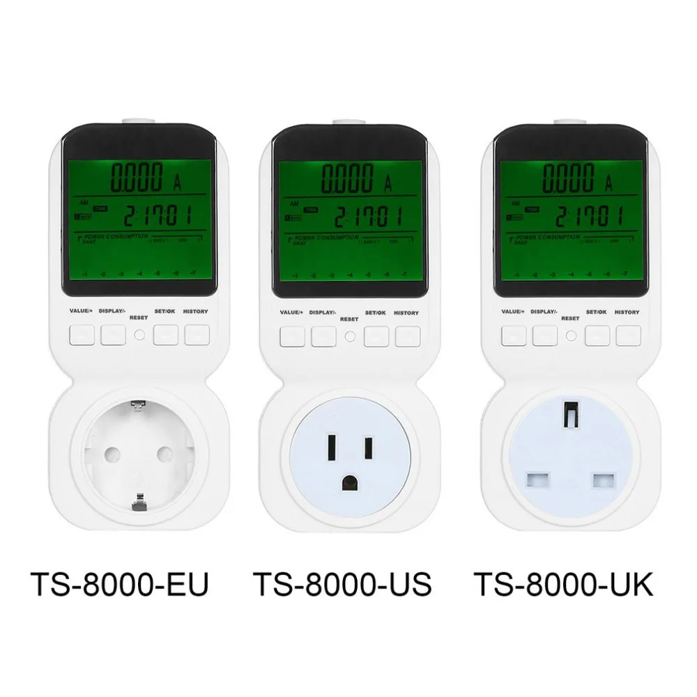 High Accuracy Power Energy Meter Socket LCD Display Watt Voltage Current Frequency Cost Monitor Overload Alarm TS-8000
High Accuracy Power Energy Meter Socket LCD Display Watt Voltage Current Frequency Cost Monitor Overload Alarm TS-8000
